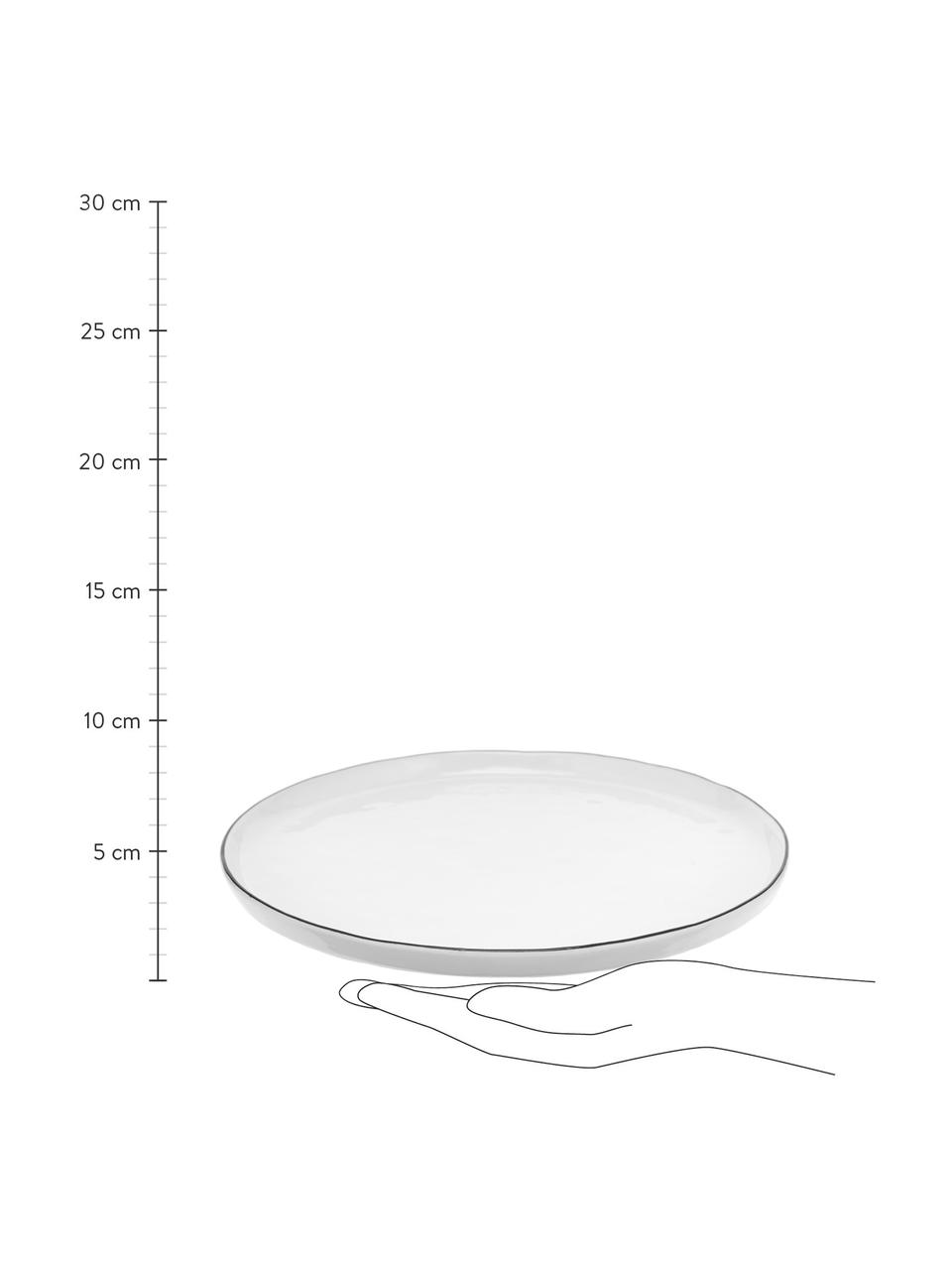 Handgemachte Frühstücksteller Salt mit schwarzem Rand, 4 Stück, Porzellan, Gebrochenes Weiß, Ø 22 cm