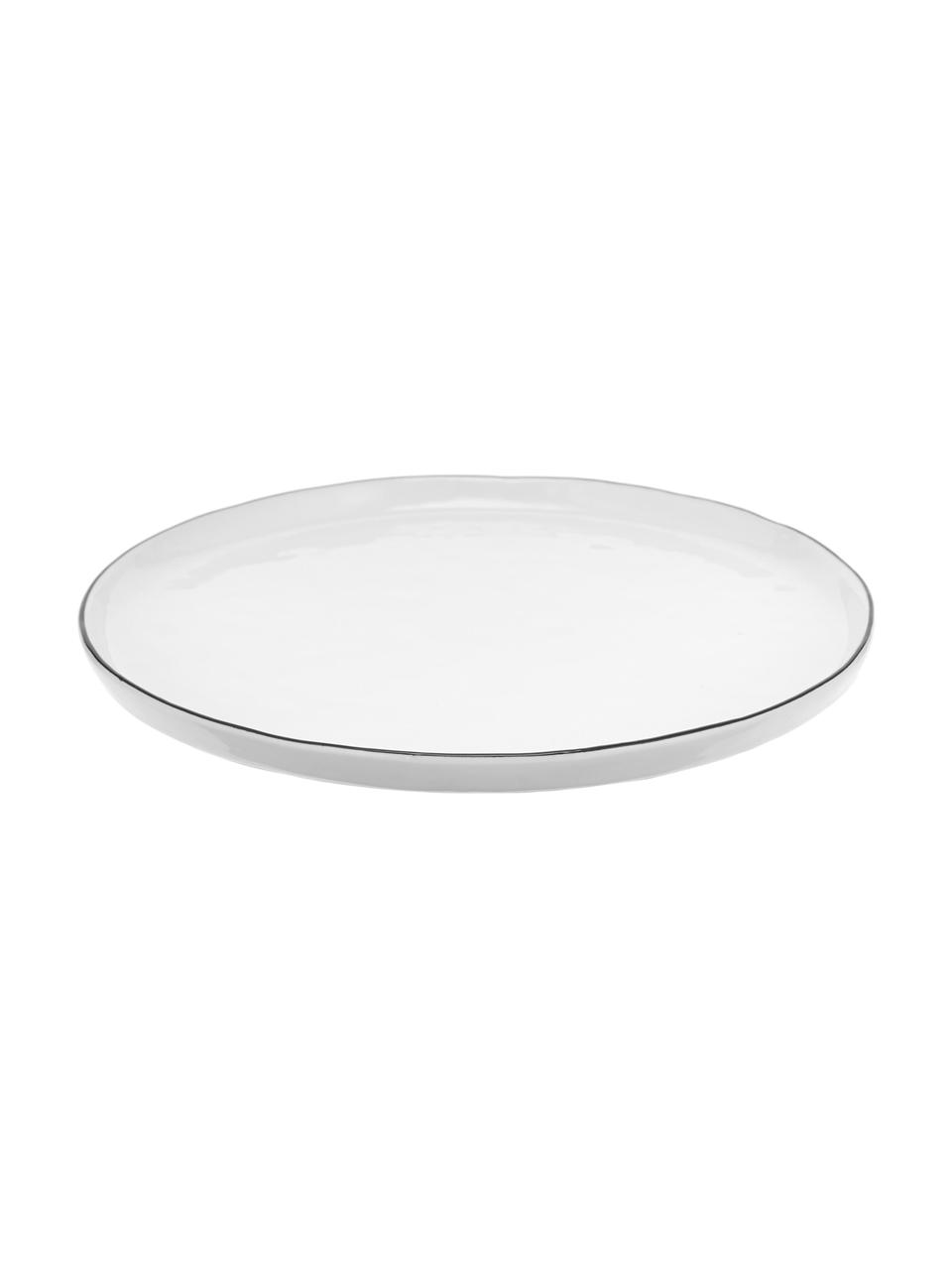 Platos postre artesanal de porcelana Salt, 4 uds., Porcelana, Blanco crudo con borde negro, Ø 22 cm