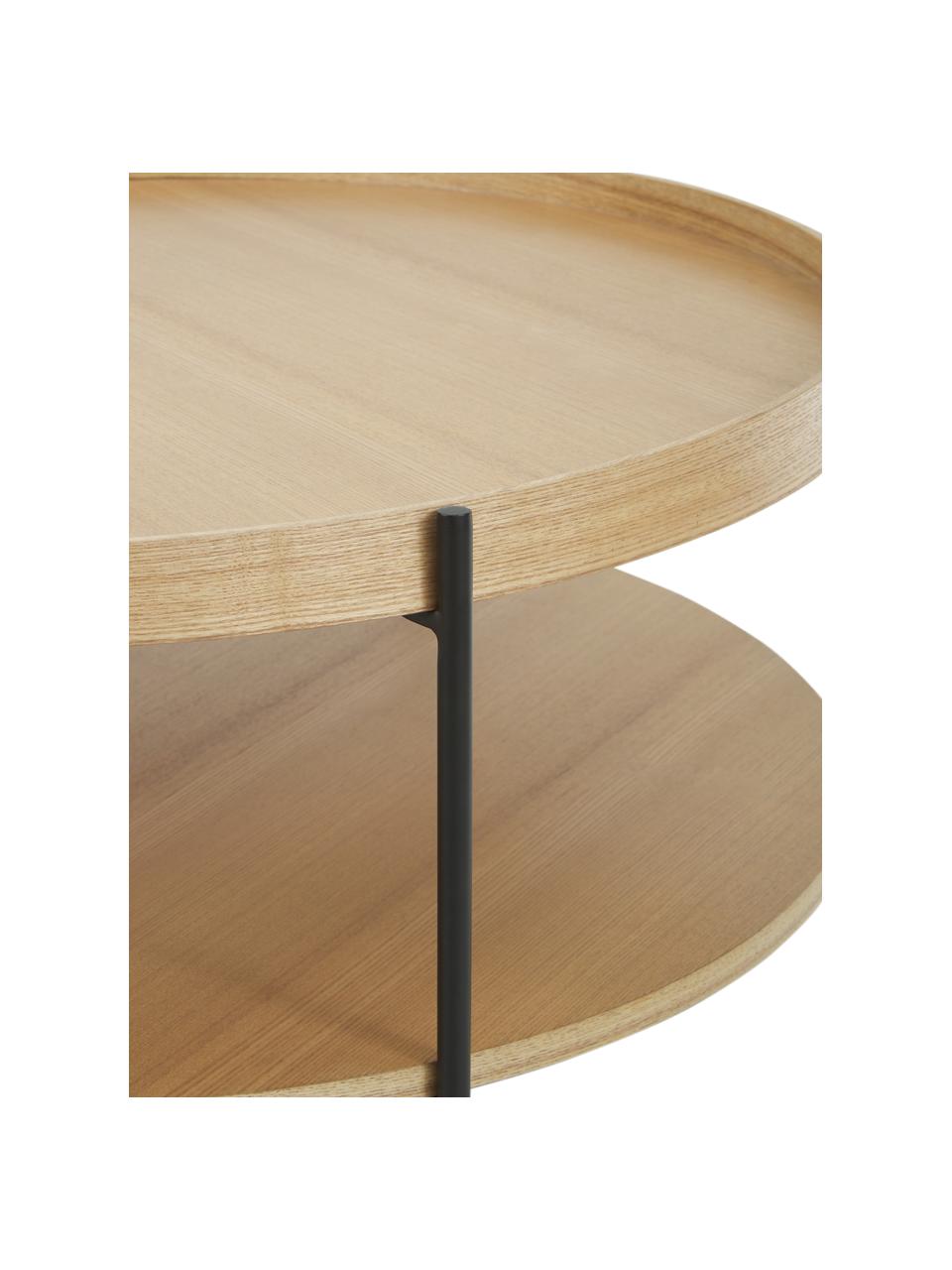 Tavolino rotondo da salotto in legno Renee, Ripiani: pannello di fibra a media, Struttura: metallo verniciato a polv, Legno di frassino, Ø 90 cm