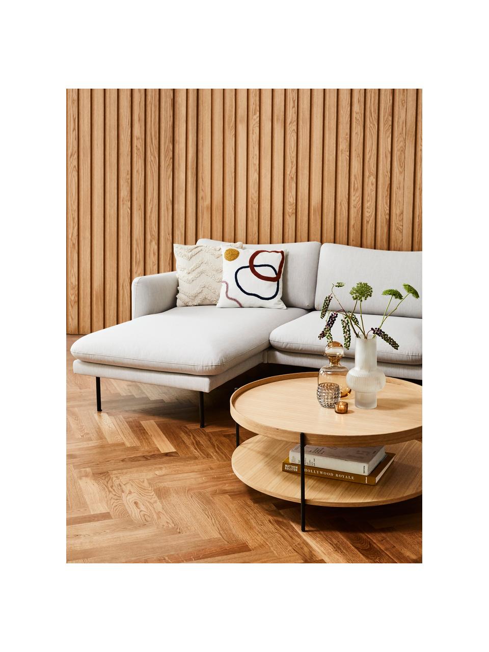 Grote houten salontafel Renee met essenhoutfineer in lichtbruin, Frame: Gepoedercoat metaal, Essenhoutkleurig, Ø 90 x H 39 cm