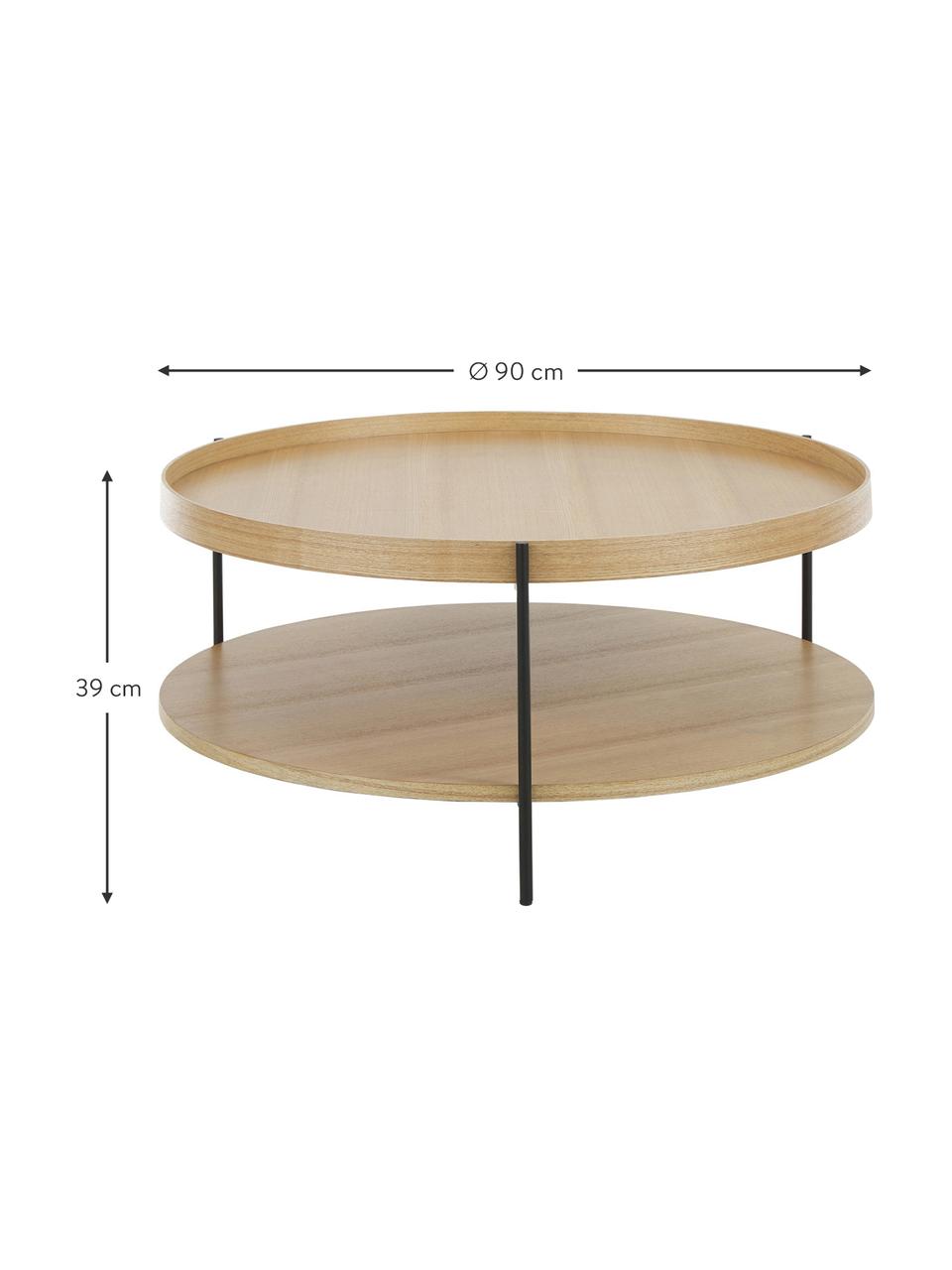 Tavolino rotondo da salotto in legno Renee, Ripiani: pannello di fibra a media, Struttura: metallo verniciato a polv, Legno di frassino, Ø 90 x Alt. 39 cm