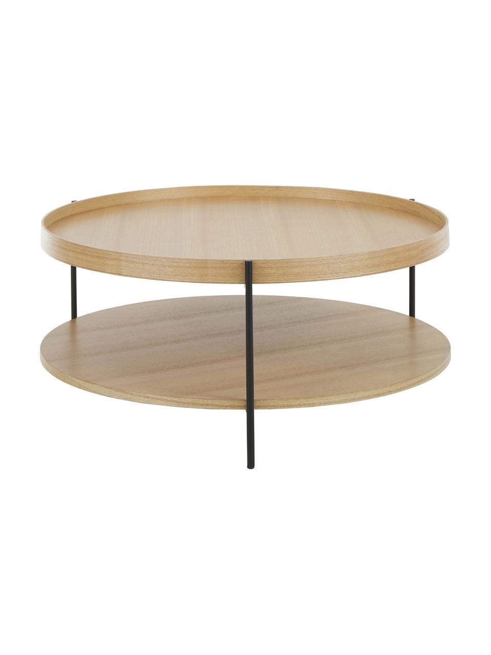Tavolino rotondo da salotto in legno Renee, Ripiani: pannello di fibra a media, Struttura: metallo verniciato a polv, Legno di frassino, Ø 90 cm