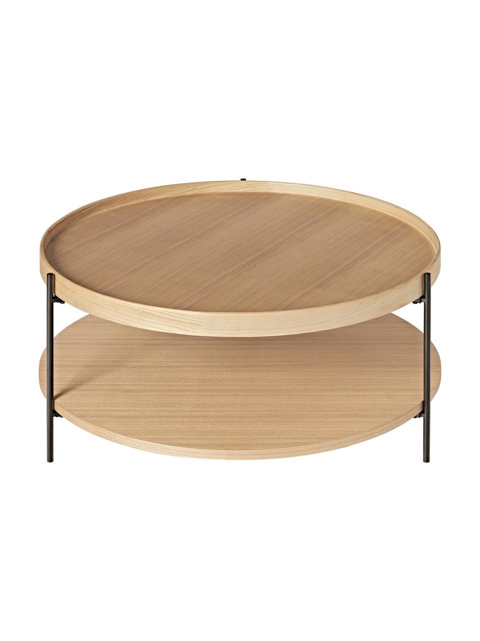 Tavolino rotondo da salotto in legno Renee, Ripiani: pannello di fibra a media, Struttura: metallo verniciato a polv, Legno di frassino, Ø 90 cm