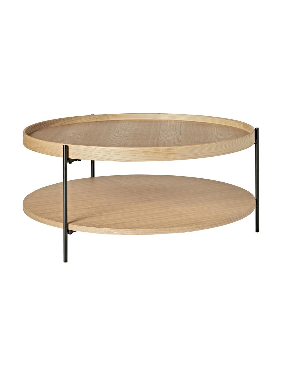 Mesa de centro redonda de madera Renee, Tablero: fibras de densidad media , Estructura: metal con pintura en polv, Madera de fresno, Ø 90 cm