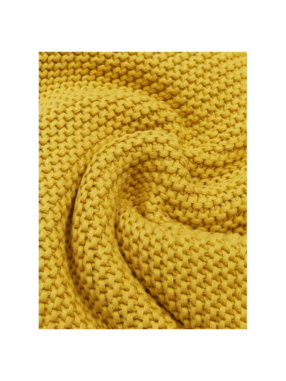 Coperta a maglia Adalyn, 100% cotone organico, certificato GOTS, Giallo senape, Larg. 150 x Lung. 200 cm