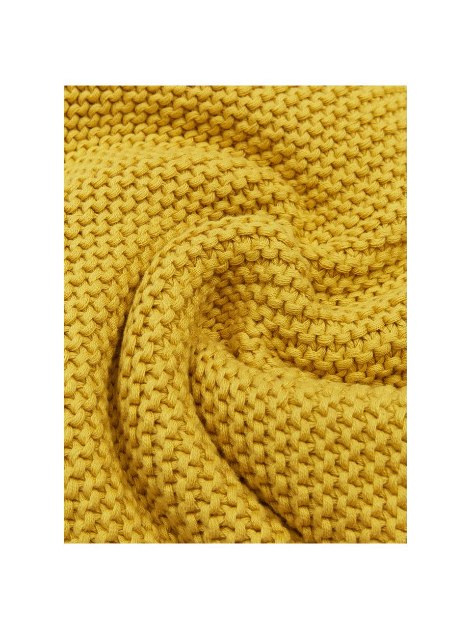 Coperta a maglia in cotone organico Adalyn, 100% cotone organico, certificato GOTS, Giallo senape, Larg. 150 x Lung. 200 cm