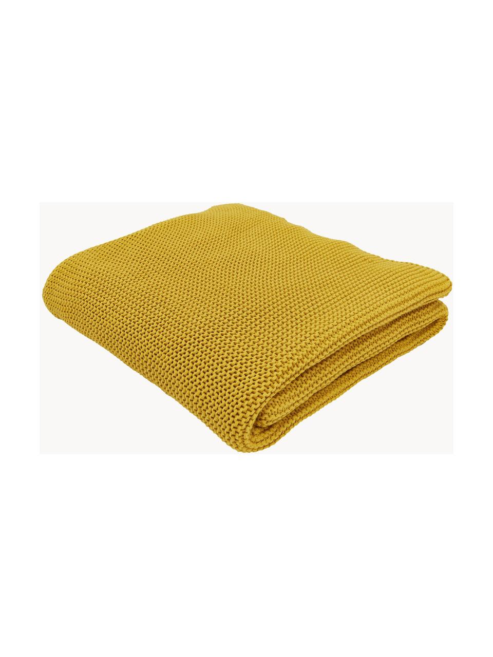 Coperta a maglia in cotone organico Adalyn, 100% cotone organico, certificato GOTS, Giallo senape, Larg. 150 x Lung. 200 cm