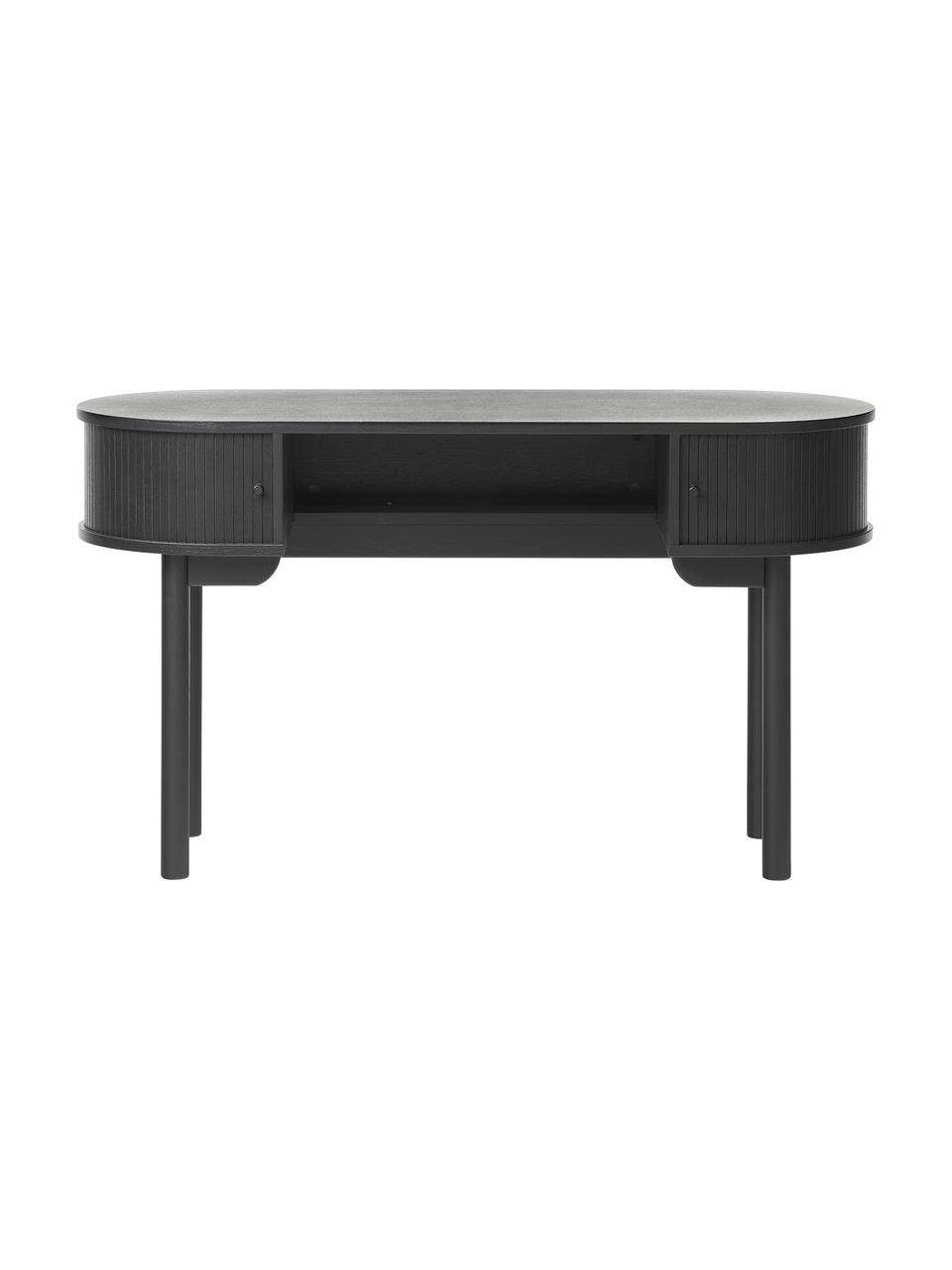 Psací stůl s žebrovanou přední stranou Front, Černá, Š 130 cm, H 50 cm