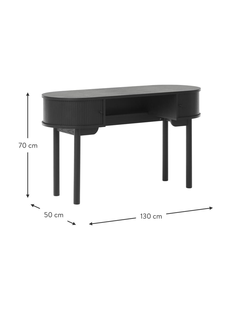 Schreibtisch Calary mit geriffelter Front, Korpus: Mitteldichte Holzfaserpla, Beine: Massives Eichenholz, FSC-, Schwarz, B 130 x T 50 cm