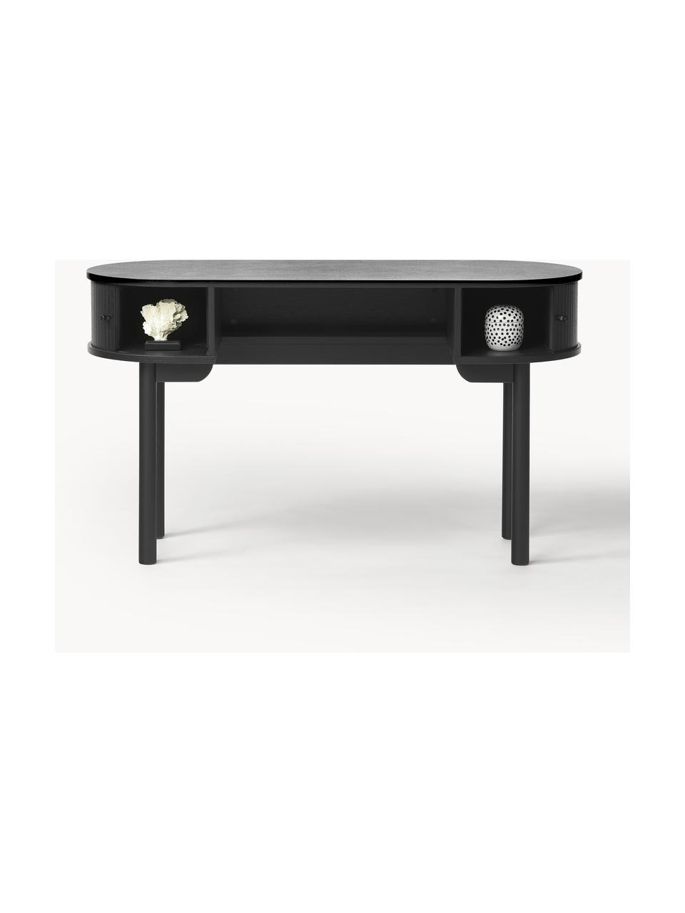 Psací stůl s žebrovanou přední stranou Front, Dubové dřevo, černě lakované, Š 130 cm, H 50 cm