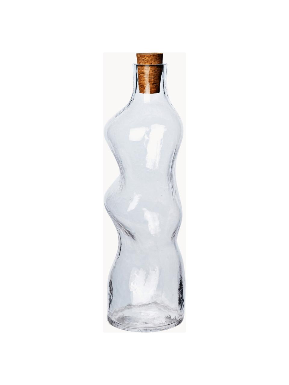 Mundgeblasene Karaffe Dimple, 1 L, Kork, Glas, gehämmert und mundgeblasen, Transparent, Braun, 1 L