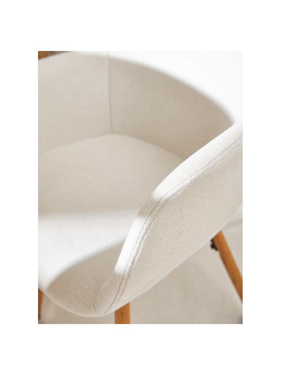 Armlehnstuhl Fiji mit schmaler Sitzschale, Bezug: Polyester Der hochwertige, Beine: Massives Eichenholz, Webstoff Beige, Eichenholz, B 59 x T 55 cm