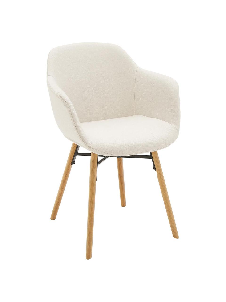 Armlehnstuhl Fiji mit schmaler Sitzschale, Bezug: Polyester Der hochwertige, Beine: Massives Eichenholz, Webstoff Beige, B 59 x T 55 cm