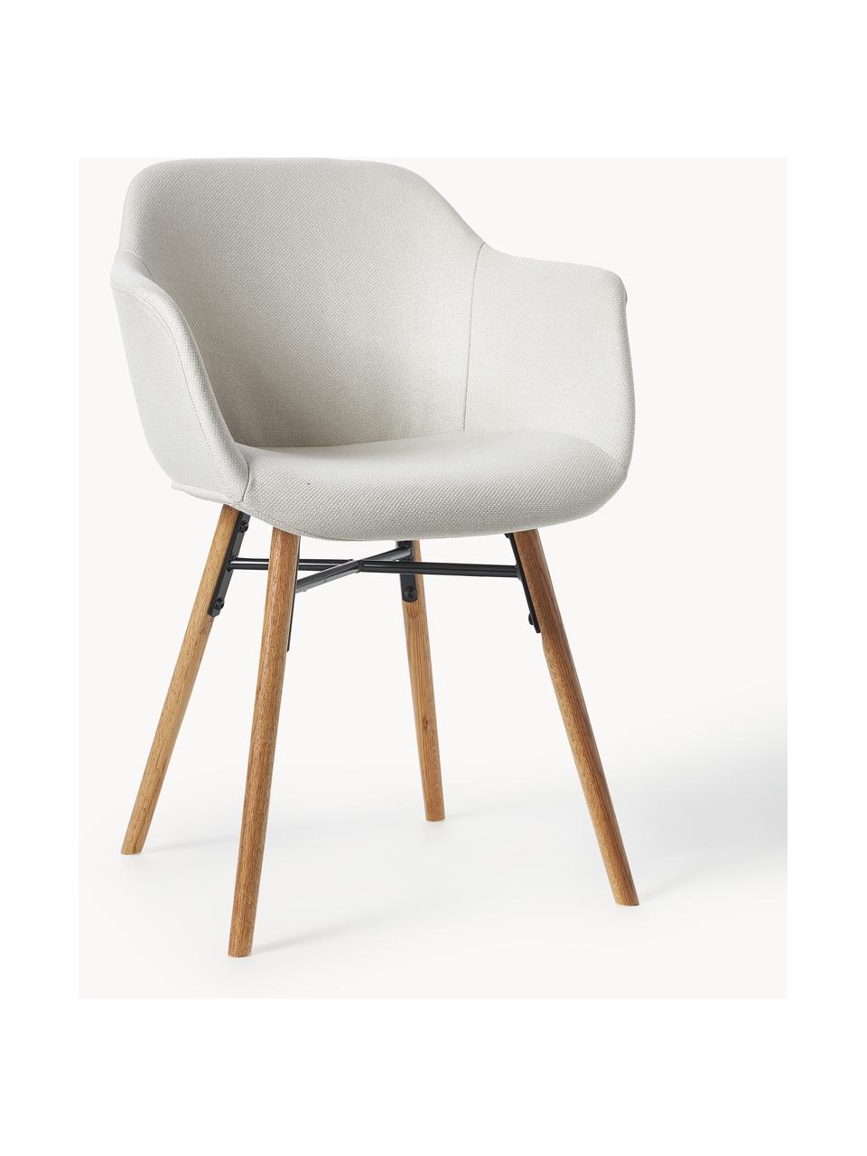Armlehnstuhl Fiji mit schmaler Sitzschale, Bezug: Polyester Der hochwertige, Beine: Massives Eichenholz, Webstoff Off White, B 59 x T 55 cm