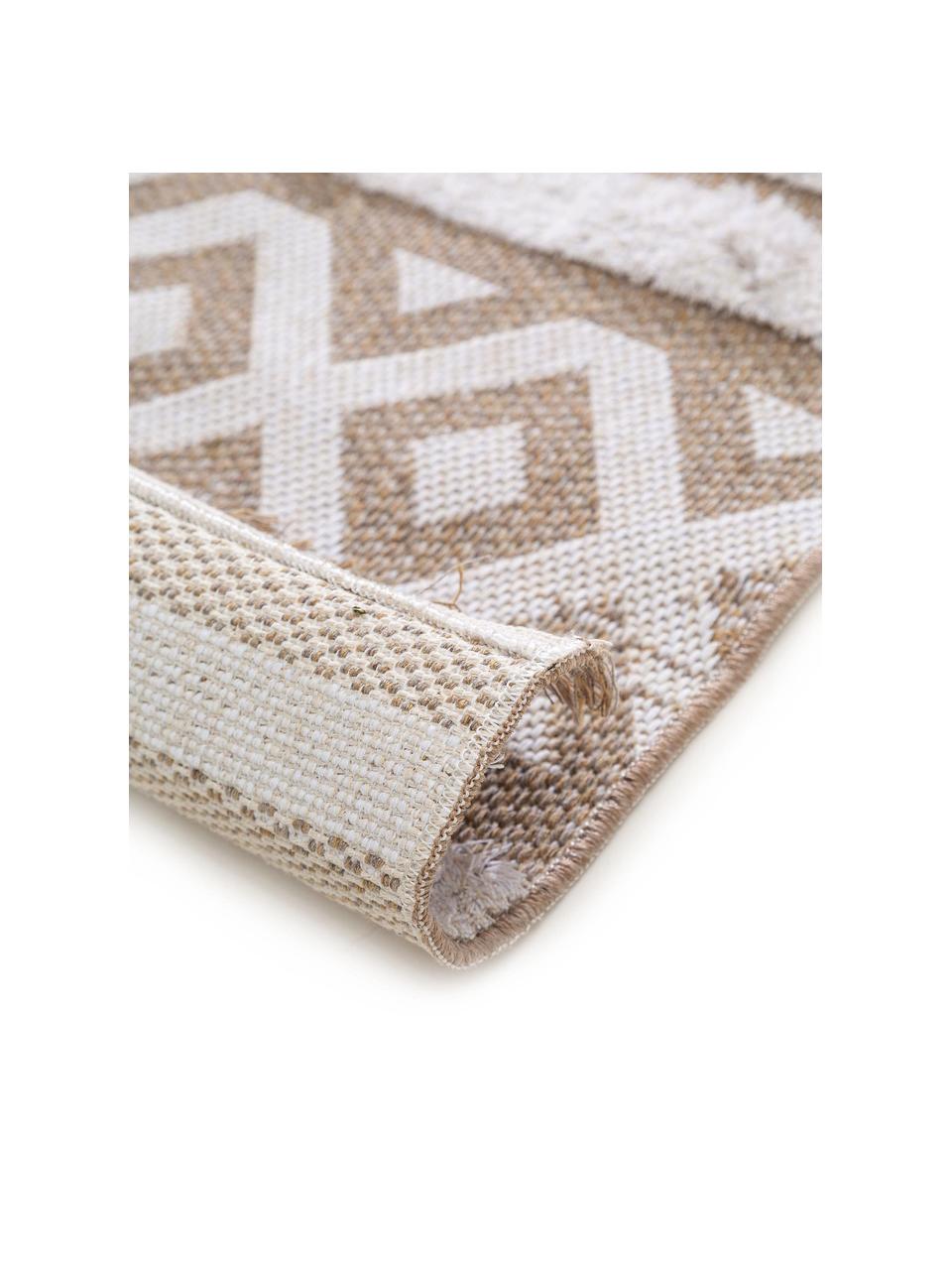 Tappeto in cotone lavato con motivo a rilievo e frange Oslo Karo, 100% cotone, Taupe, bianco crema, Larg. 75 x Lung. 150 cm (taglia XS)