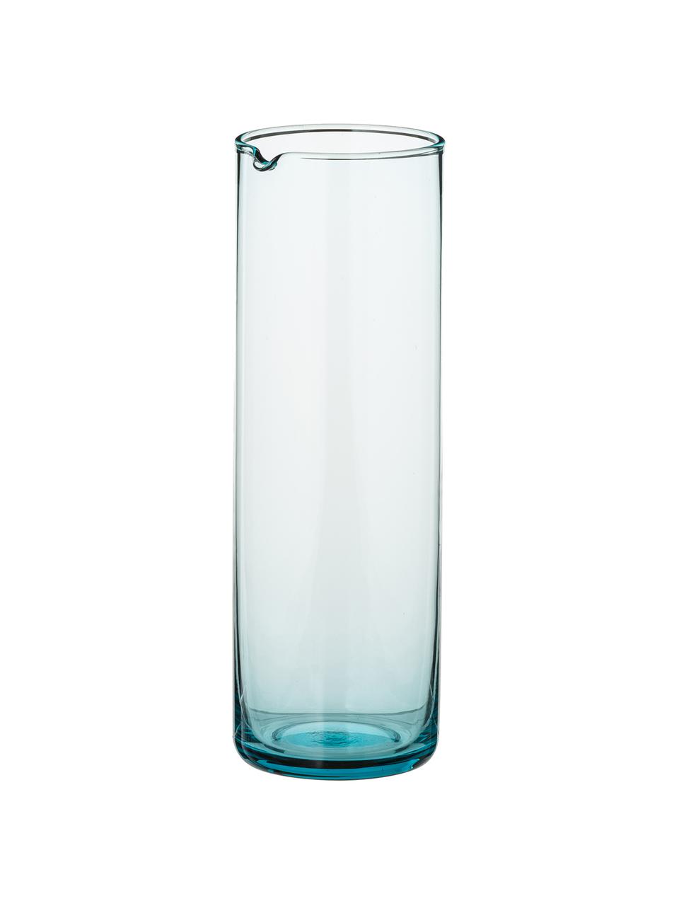 Mondgeblazen glazen karaf Bloom in turquoise, 1 L, Mondgeblazen glas, Turquoise, Ø 8 x H 24 cm, 1 L