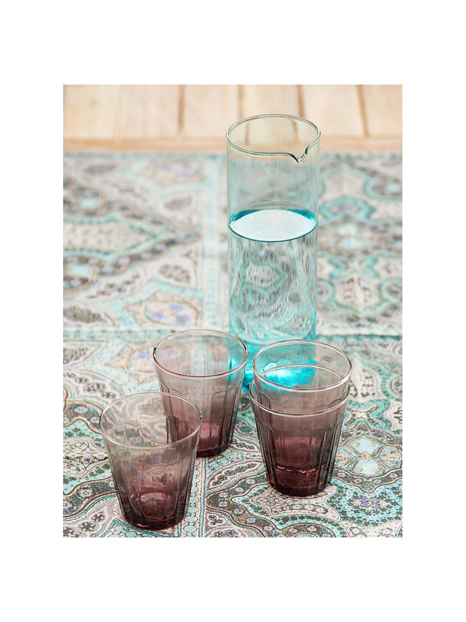 Mondgeblazen glazen karaf Bloom in turquoise, 1 L, Mondgeblazen glas, Turquoise, Ø 8 x H 24 cm, 1 L