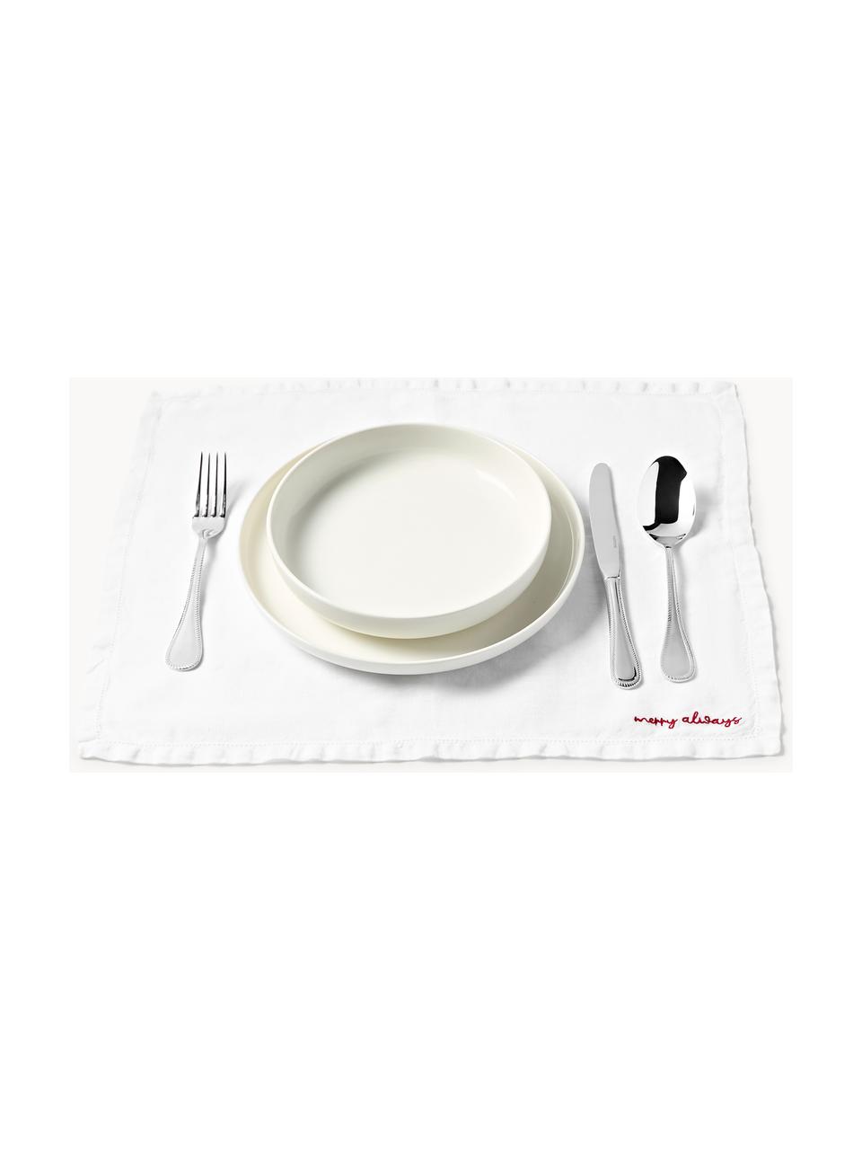 Sets de table en lin avec slogan Alari, 4 pièces, 100 % pur lin, certifié European Flax

Le matériau est certifié STANDARD 100 OEKO-TEX®, 4854CIT, CITEVE, Blanc cassé, rouge, larg. 50 x long. 40 cm