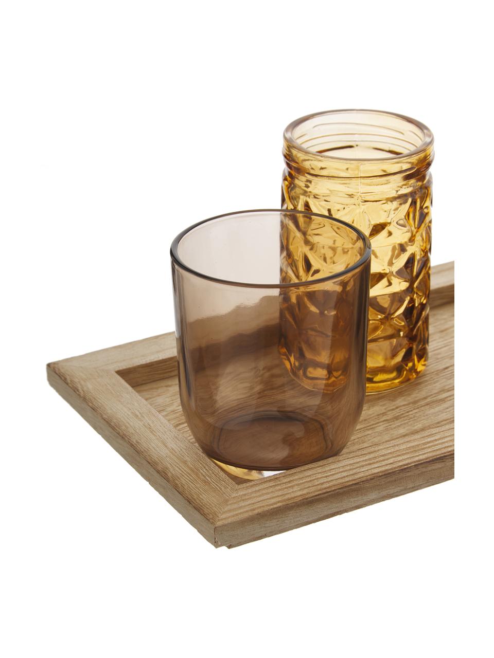 Windlicht-Set Wessel aus Glas, 10-tlg, Tablett: Paulowniaholz, Brauntöne, B 56 x H 10 cm