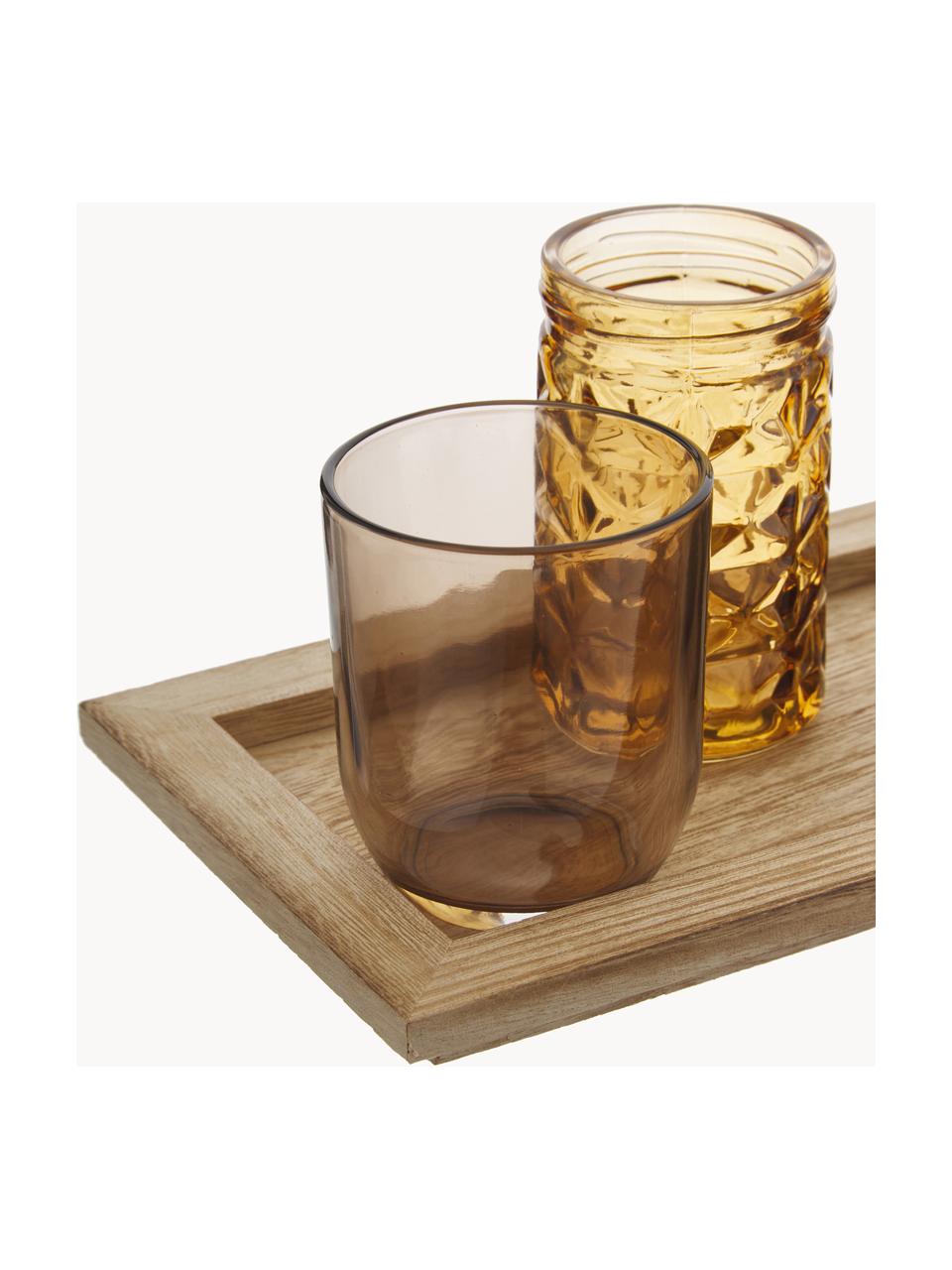 Windlicht-Set Wessel aus Glas, 10er-Set, Tablett: Paulowniaholz, Brauntöne, transparent, Helles Holz, B 56 x H 10 cm