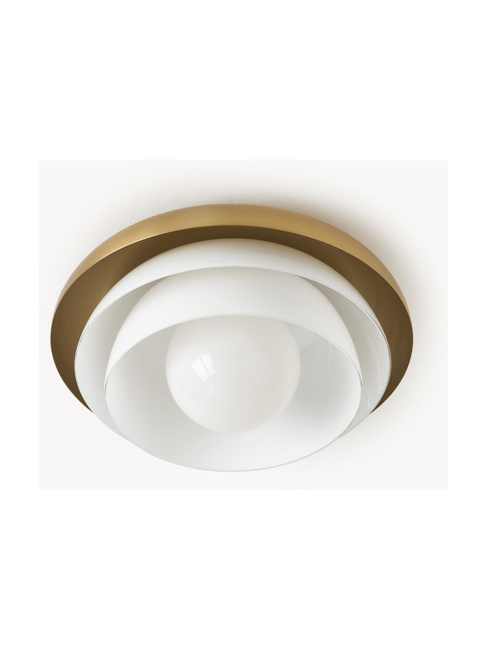 Lámpara de techo Enzo, Pantalla: vidrio, Estructura: metal, Blanco, dorado, Ø 40 x Al 20 cm