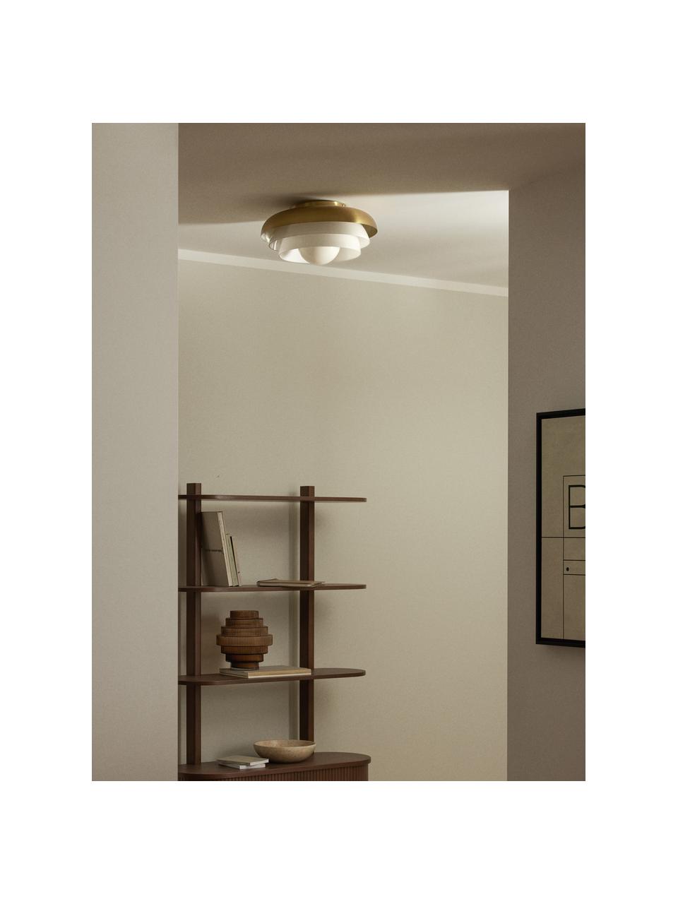 Lámpara de techo Enzo, Pantalla: vidrio, Estructura: metal, Blanco, dorado, Ø 40 x Al 20 cm