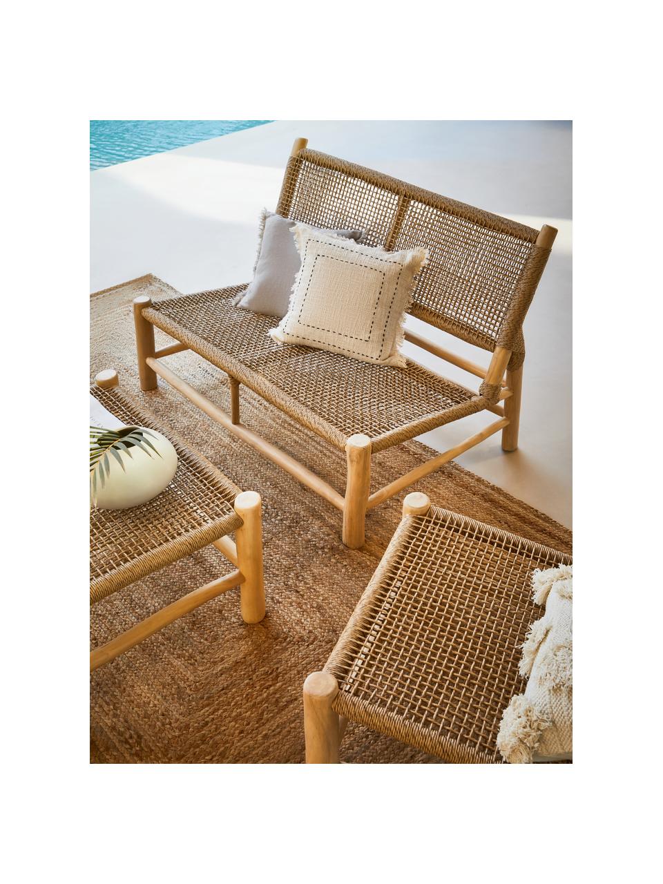 Federa arredo boho ricamata con frange Edvin, 100% cotone, Bianco crema, nero, Larg. 45 x Lung. 45 cm