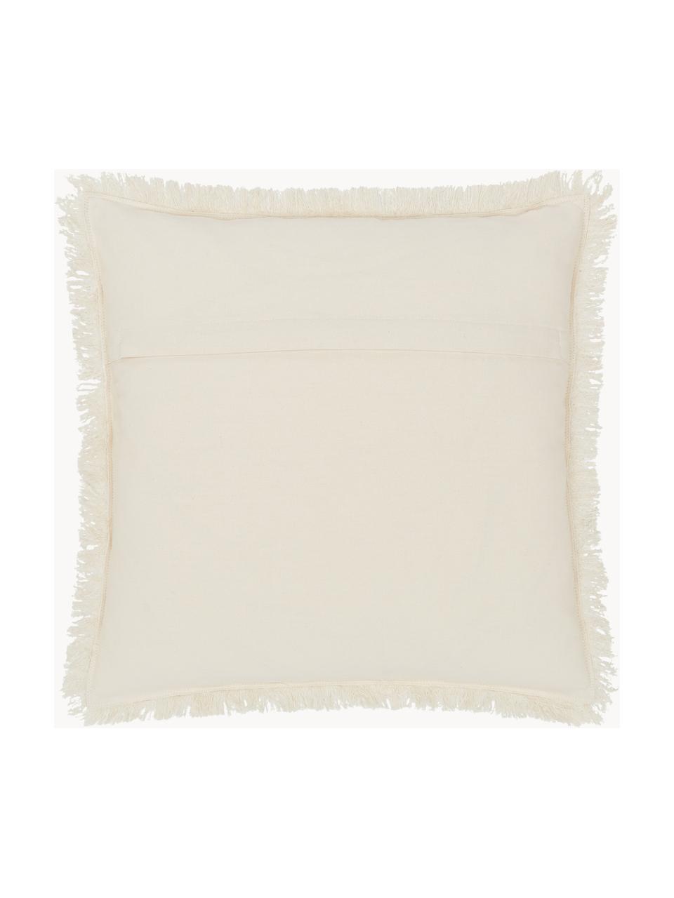 Funda de cojín bordada con flecos Edvin, estilo boho, 100% algodón, Blanco crema, negro, An 45 x L 45 cm