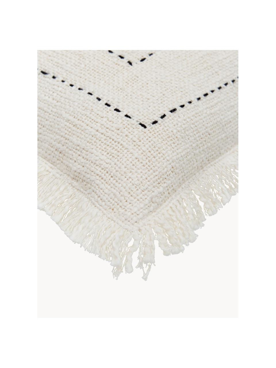 Federa arredo boho ricamata con frange Edvin, 100% cotone, Bianco crema, nero, Larg. 45 x Lung. 45 cm