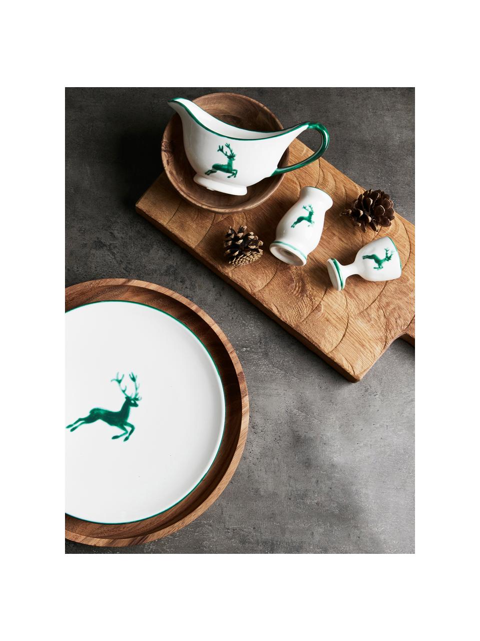 Handbeschilderde zoutstrooier Gourmet Green Deer, Keramiek, Groen, wit, H: 9 cm