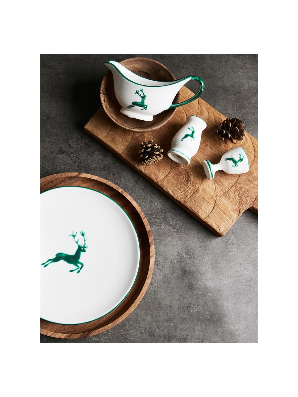 Saliera dipinta a mano Gourmet Grüner Hirsch, Ceramica, Verde, bianco, Alt. 9 cm