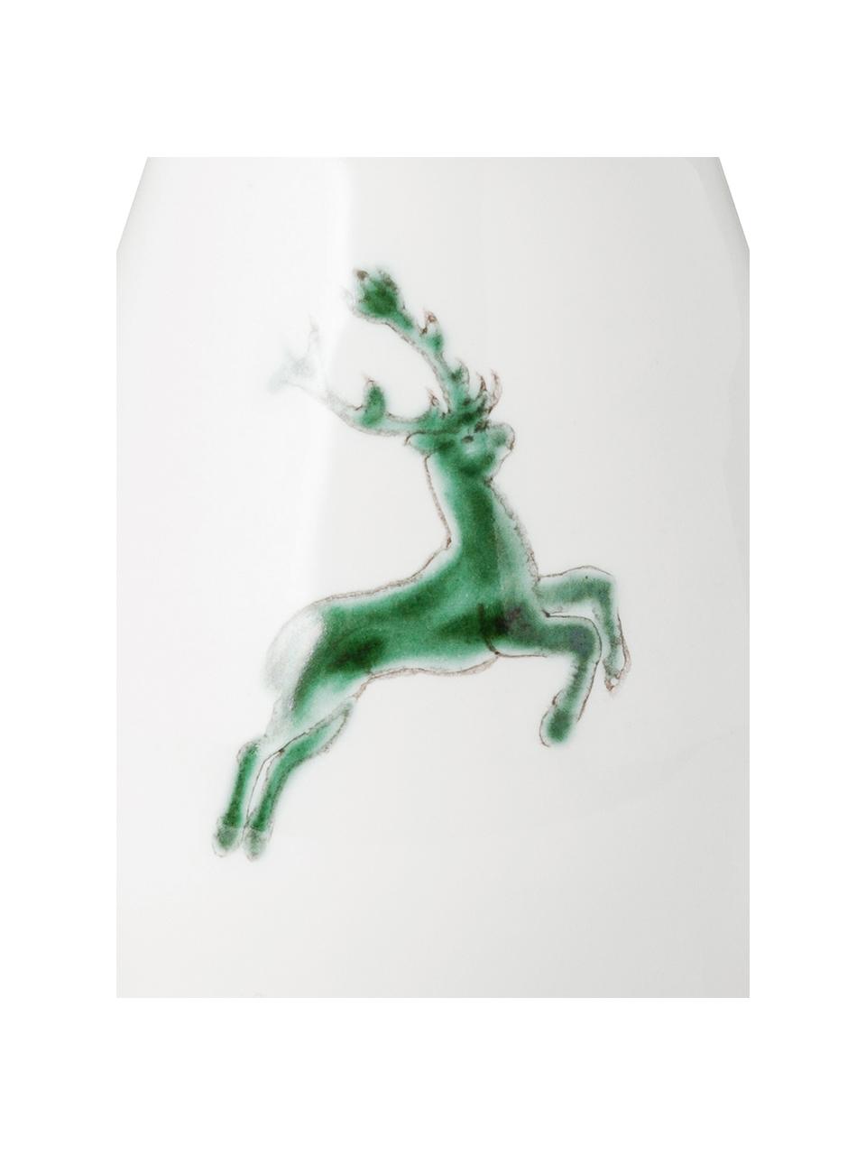 Handbeschilderde zoutstrooier Gourmet Green Deer, Keramiek, Groen, wit, H: 9 cm