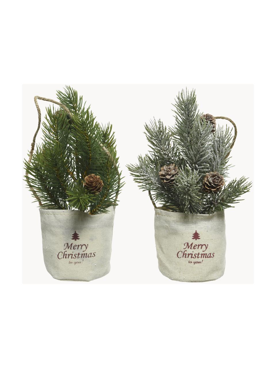 Sada umělých mini vánočních stromků Mibam, 2 díly, Zelená, béžová, Ø 8 cm, V 22 cm