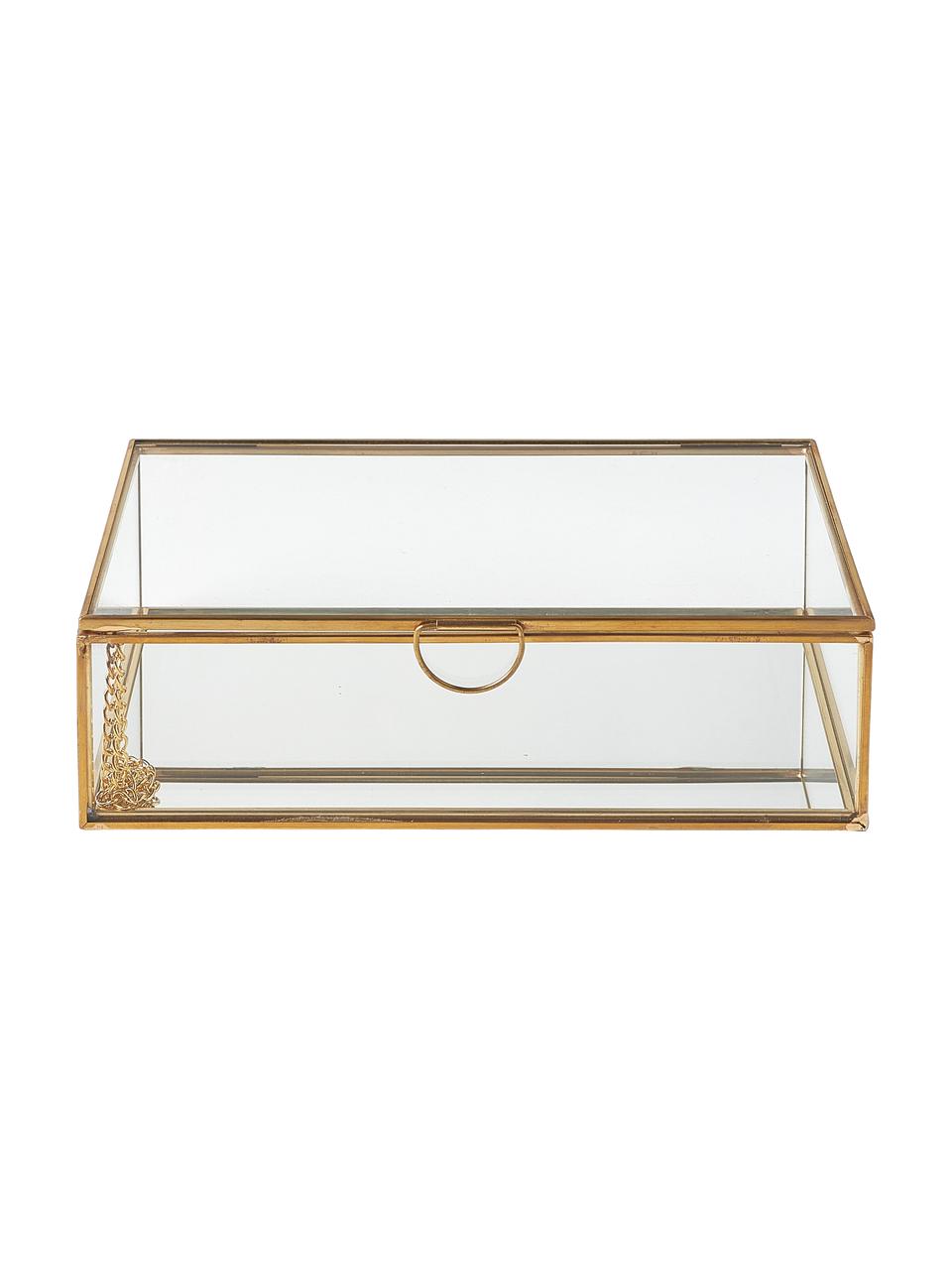 Aufbewahrungsbox Lirio aus Glas, Rahmen: Metall, beschichtet, Transparent, Messingfarben, B 20 x T 14 cm