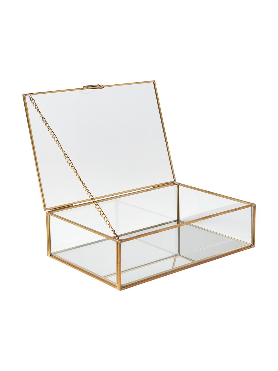 Aufbewahrungsbox Lirio aus Glas, Rahmen: Metall, beschichtet, Transparent, Messingfarben, B 20 x T 14 cm