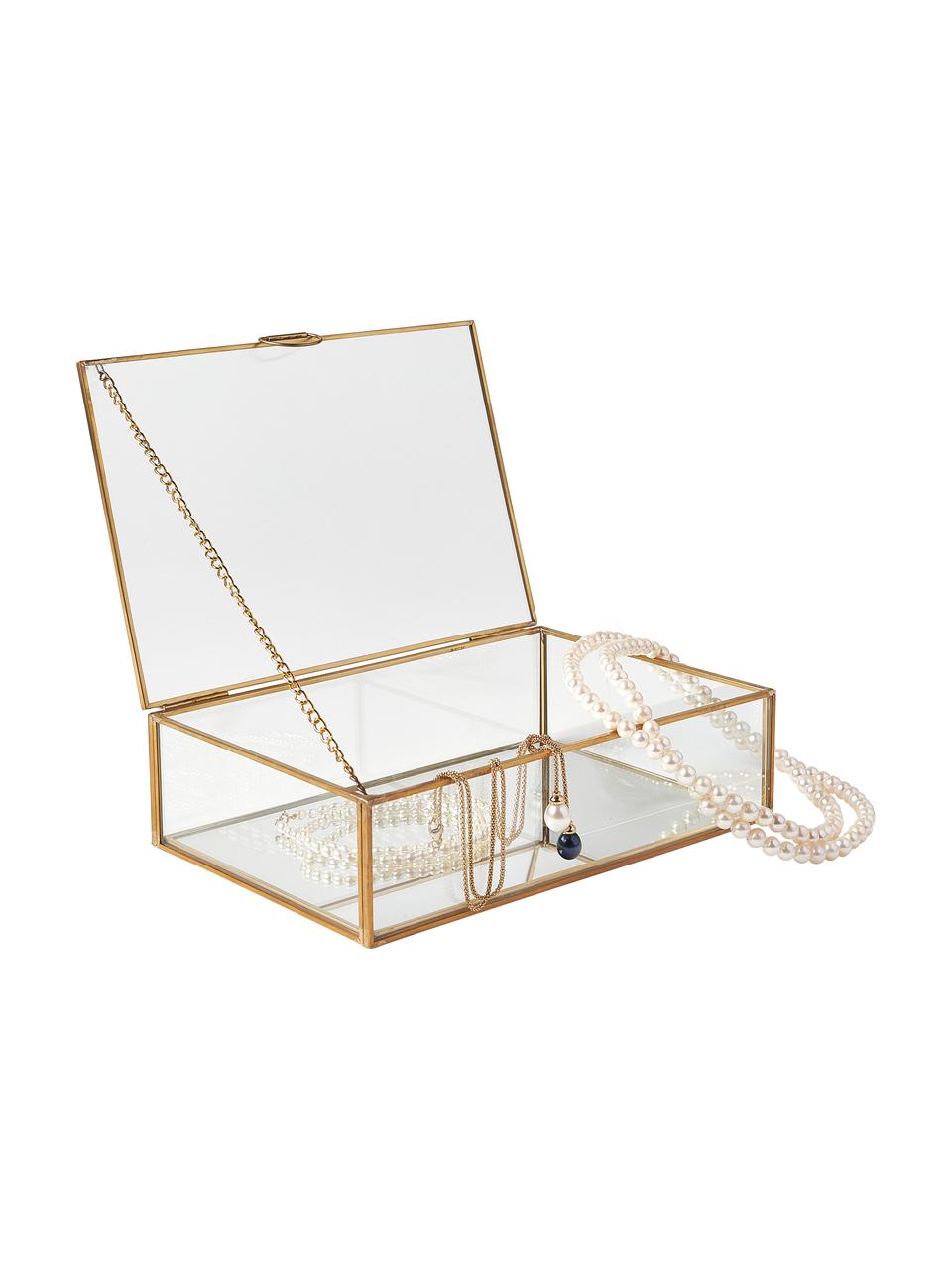 Skladovací box  ze skla Lirio, Transparentní, mosazná, Š 20 cm, V 6 cm