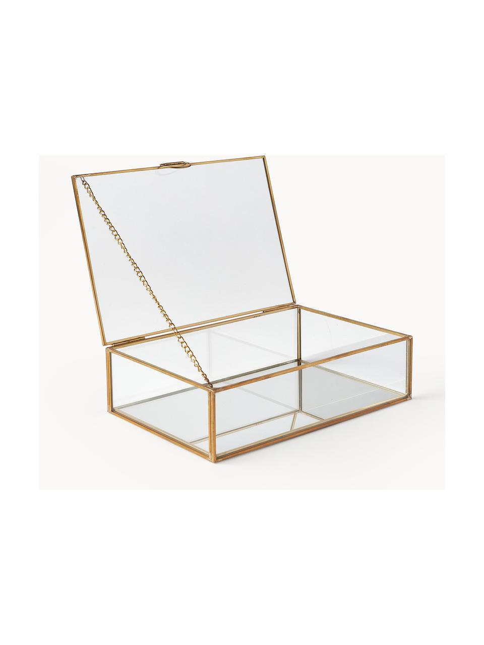 Aufbewahrungsbox Lirio aus Glas, Rahmen: Metall, beschichtet, Transparent, Goldfarben, B 20 x T 14 cm
