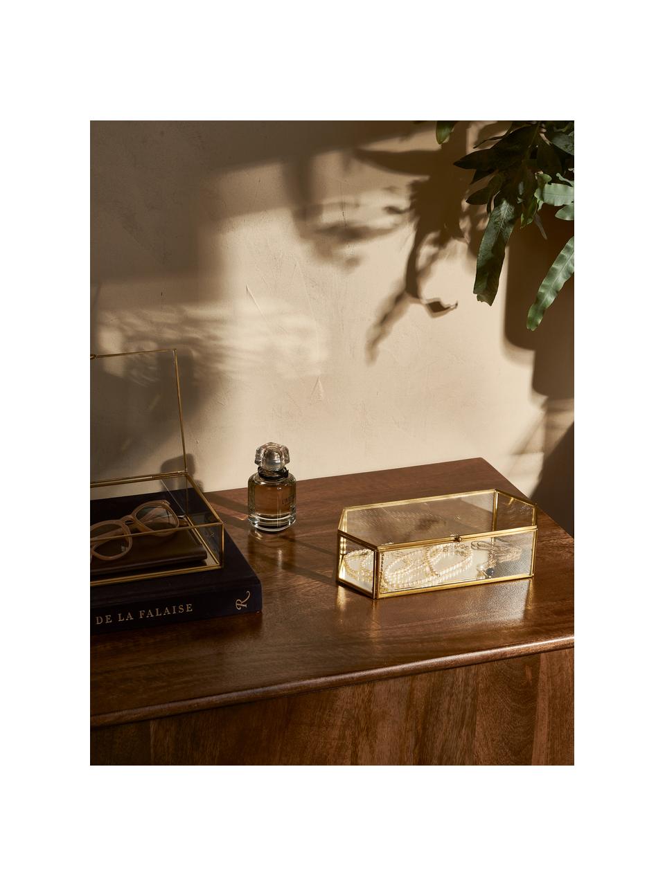 Pudełko do przechowywania ze szkła Lirio, Stelaż: metal powlekany, Transparentny, odcienie złotego, S 20 x G 14 cm