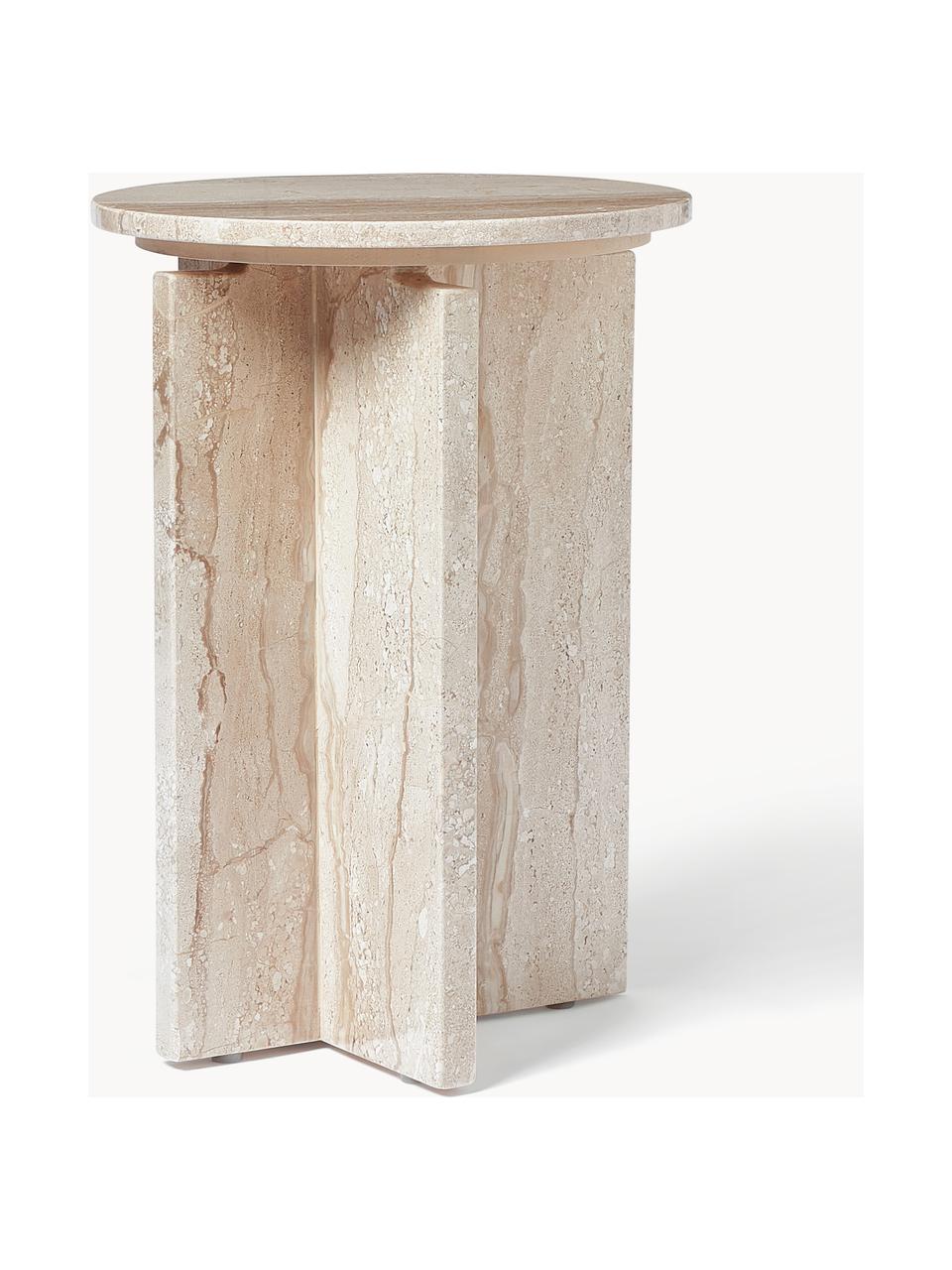 Tavolino rotondo in travertino Marisa, Travertino, pannelli di fibra a media densità (MDF), Beige, travertino, Ø 35 x Alt. 50 cm