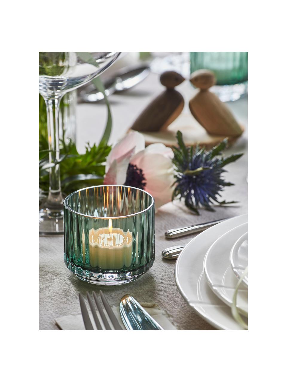 Mondgeblazen waxinelichthouder Lyngby met geribbeld oppervlak, Glas, Saliegroen, transparant, Ø 7 x H 6 cm