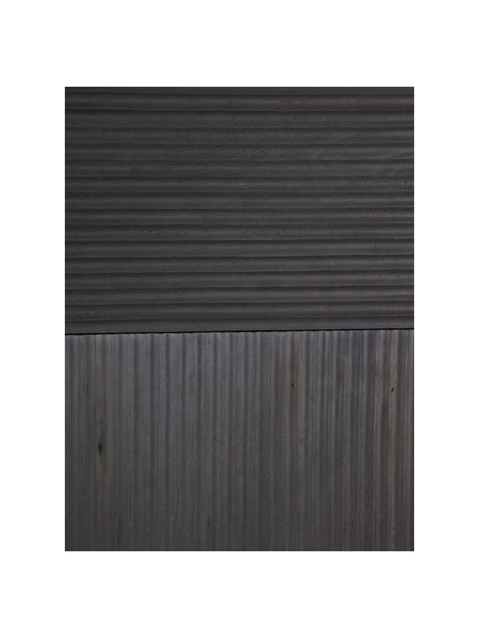 Acaciahouten dressoir Mamba met geribde voorzijde, Frame: gelakt acaciahout, Poten: gelakt metaal, Zwart, B 115 cm x H 140 cm