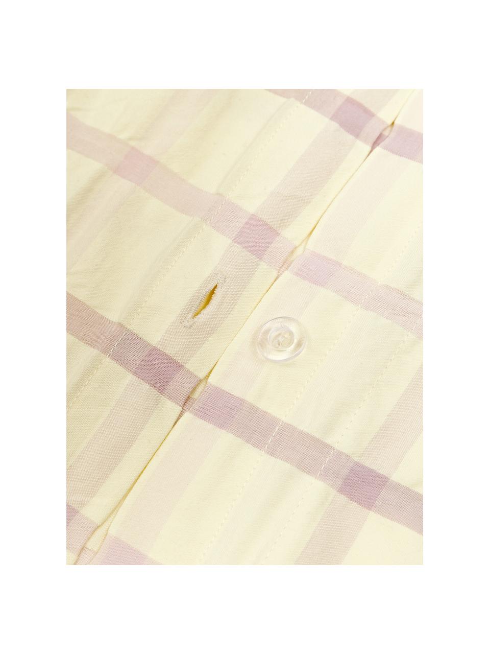 Funda nórdica de sirsaca a cuadros Leonita, Amarillo claro, lavanda, Cama 90 cm (155 x 220 cm)