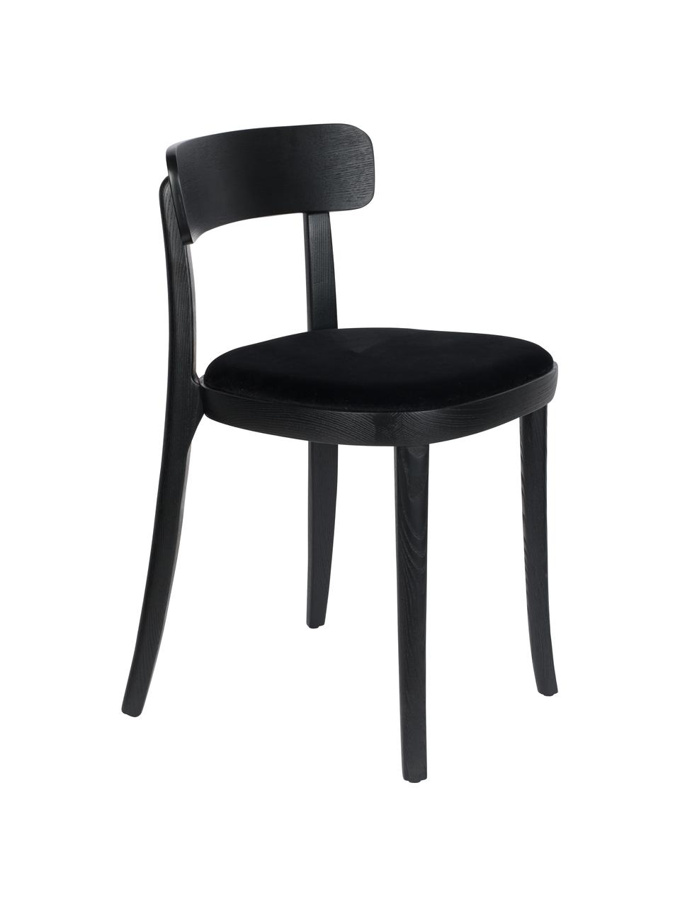 Dřevěná židle se sametovým čalouněním Brandon, Černá, Š 46 cm, H 45 cm