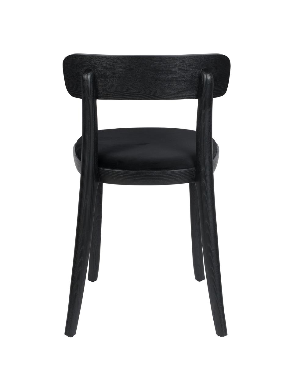 Drevená stolička s čalúnenou zamatovou sedacou plochou Brandon, Čierna, Š 46 x H 45 cm