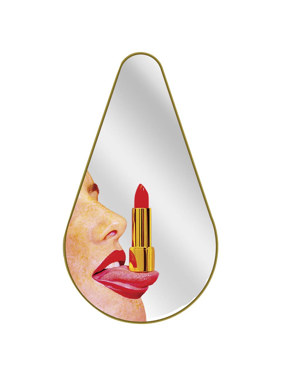 Designer Wandspiegel Tongue, Spiegelfläche: Spiegelglas, Rahmen: Mitteldichte Holzfaserpla, Gesicht mit Lippenstift, B 45 x H 81 cm