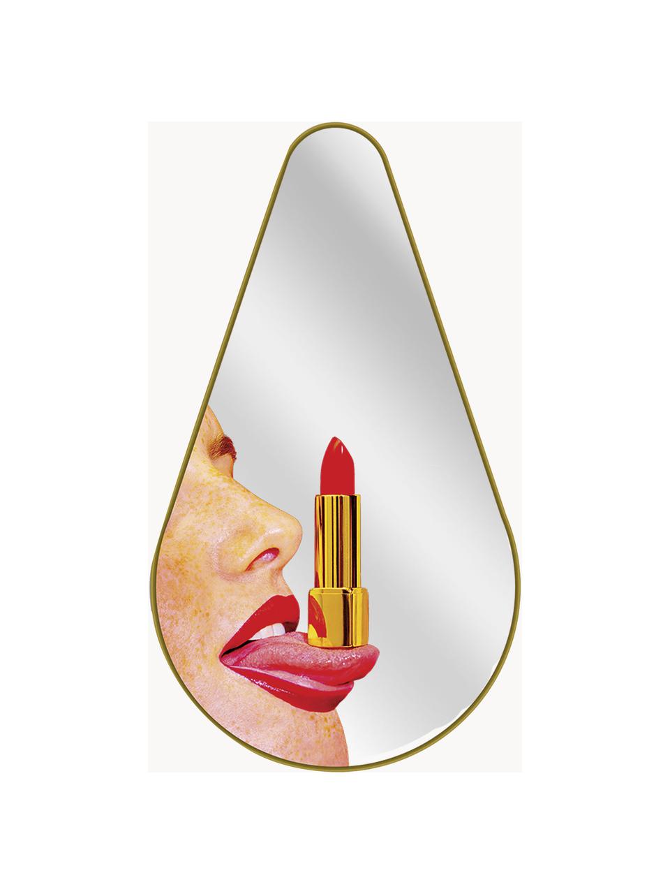 Designer Wandspiegel Tongue, Spiegelfläche: Spiegelglas, Rahmen: Mitteldichte Holzfaserpla, Gesicht mit Lippenstift, B 45 x H 81 cm