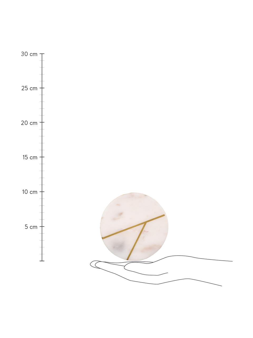 Nápojový tácek z mramoru Marek, 4 ks, Mramor, Bílá mramorová, zlatá, Ø 10 cm, V 1 cm