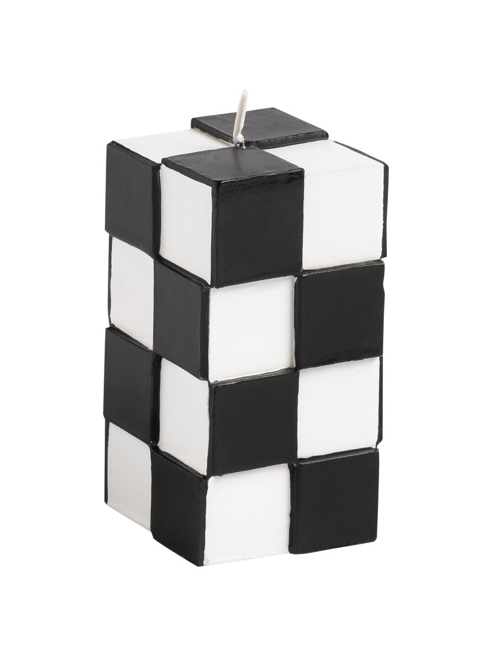 Kerze Tile mit Fliesenoptik, Wachs, Schwarz, Weiß, B 4 x H 8 cm