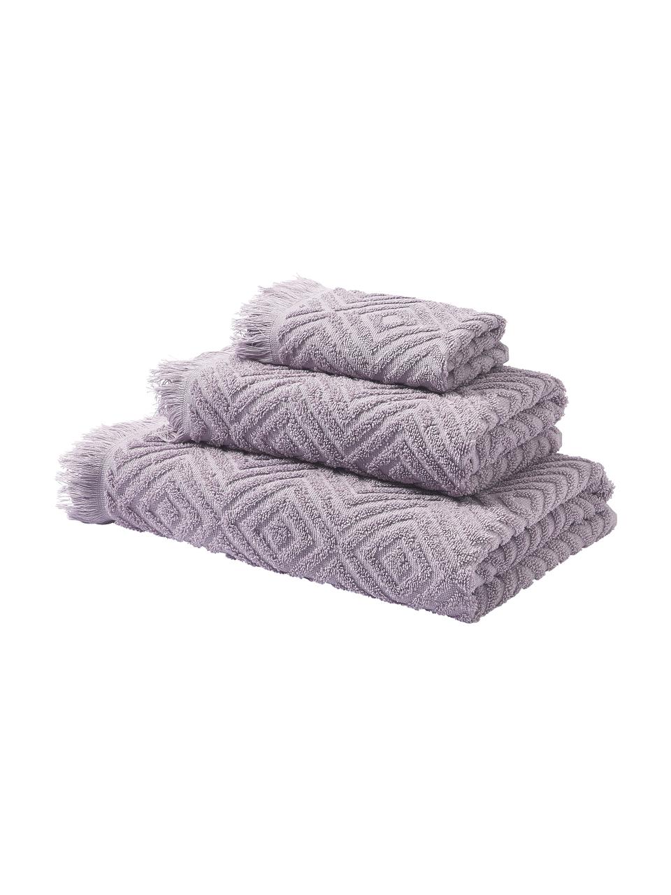 Set 3 asciugamani con motivo alto-basso Jacqui, Lavanda, Set in varie misure