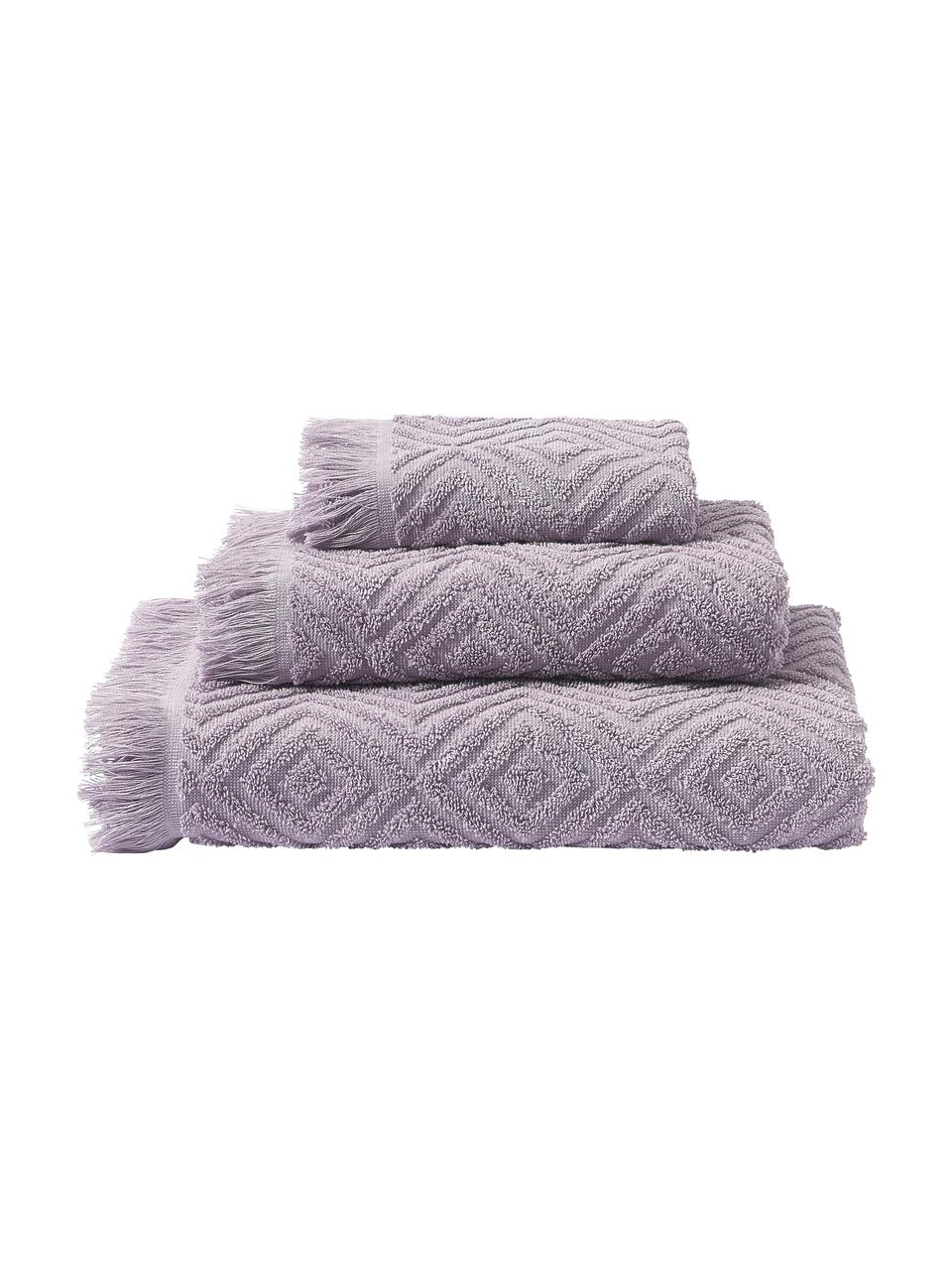 Komplet ręczników Jacqui, 3 elem., Lawendowy, Komplet z różnymi rozmiarami